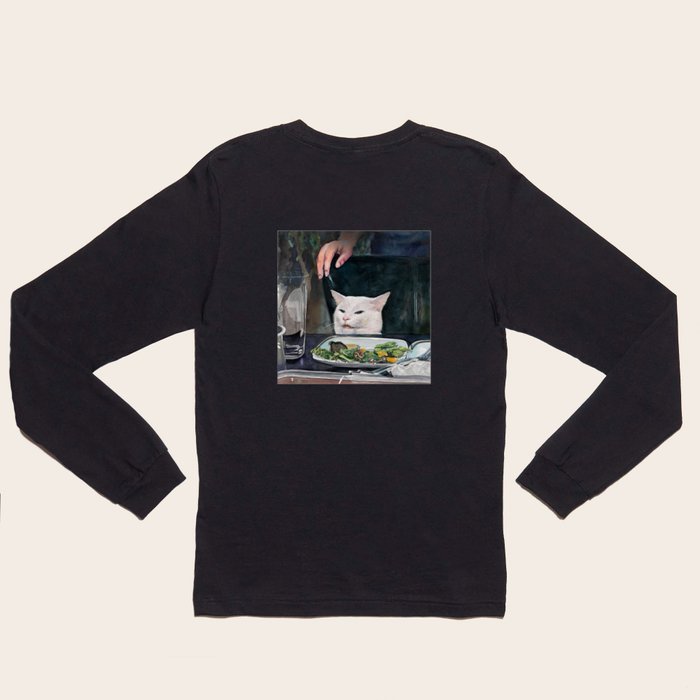 Woman yelling shop at cat shirt