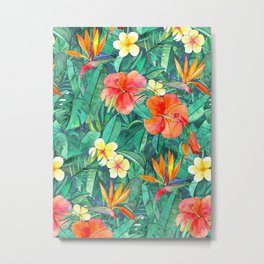 Classic Tropical Garden Metal Print | Illustration, Nature, Pattern, Painting 