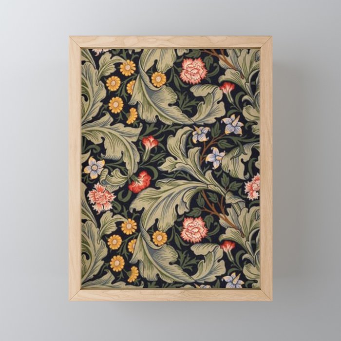 William Morris Laurel Multi-Colored Floral Textile Pattern Sunflower, Aster, Dahlia Framed Mini Art Print