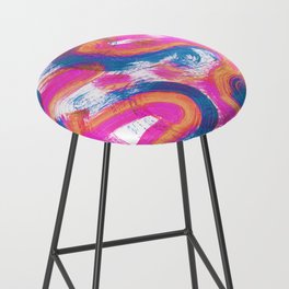 Squiggles Abstract Painting - Neon Pink Orange and Teal Bar Stool