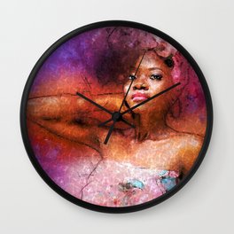 African American portrait of a young woman in twilight purple painting for home and wall decor Wall Clock