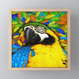 Gold and Blue Macaw Parrot Fantasy Framed Mini Art Print