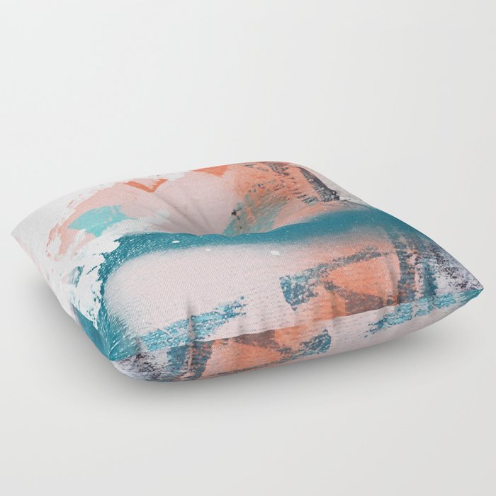Poetry [2]: a vibrant abstract mixed-media painting in teal and pink by Alyssa Hamilton Art Floor Pillow