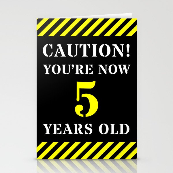 5th Birthday - Warning Stripes and Stencil Style Text Stationery Cards
