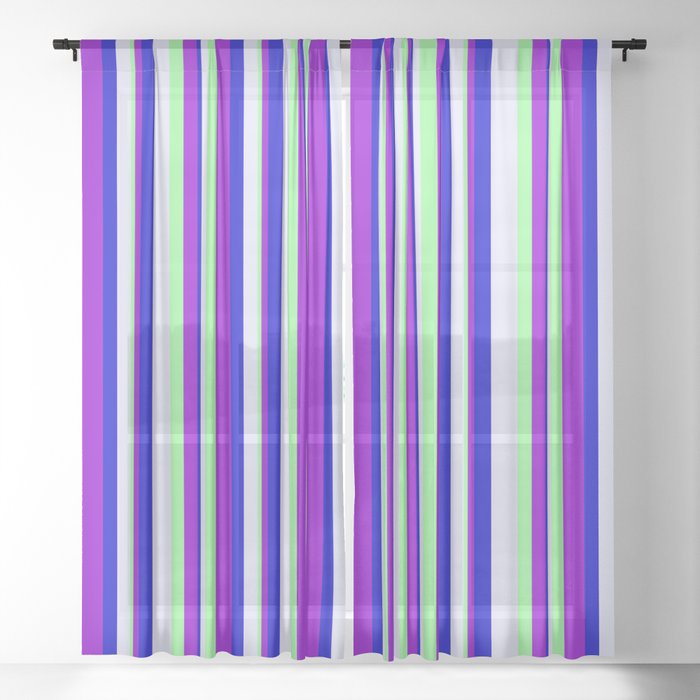 Lavender, Green, Dark Violet, and Blue Colored Lined/Striped Pattern Sheer Curtain
