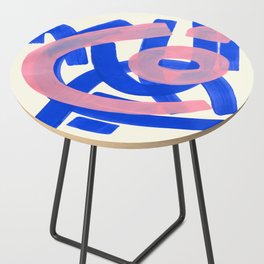 Tribal Pink Blue Fun Colorful Mid Century Modern Abstract Painting Shapes Pattern Side Table