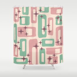 Retro Mid Century Modern Abstract Pattern 222 Dusty Rose and Pastel Green Shower Curtain