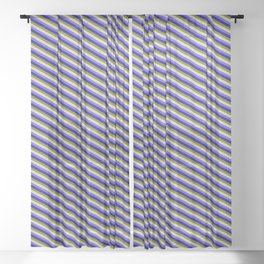 [ Thumbnail: Slate Blue, Dark Blue, Green, and Light Grey Colored Stripes/Lines Pattern Sheer Curtain ]