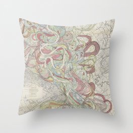 Beautiful Map of the Lower Mississippi River Throw Pillow