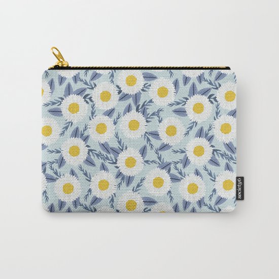 daisy flower white blue navy gold watercolor painting bohemian gardener gift unique floral pattern Carry-All Pouch