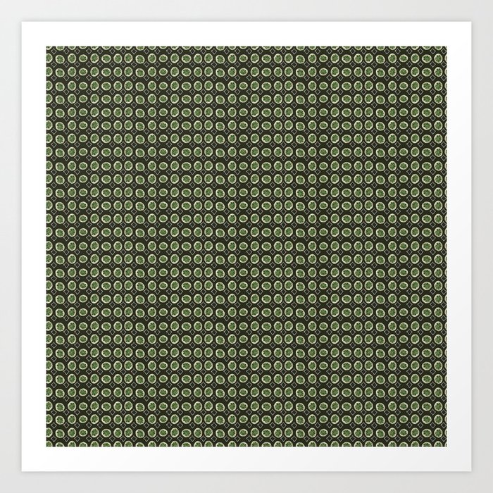 Foulard Pattern, Gnome for the Holidays Collection, Dark Olive Art Print