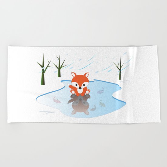 Little Fox On Ice Beach Towel
