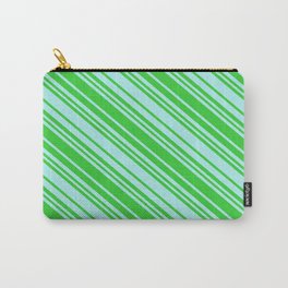 [ Thumbnail: Turquoise & Lime Green Colored Pattern of Stripes Carry-All Pouch ]