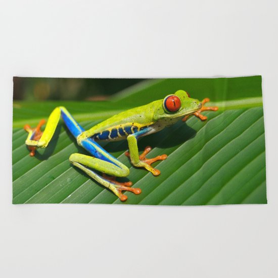 Green Tree Frog Red-Eyed Beach Towel