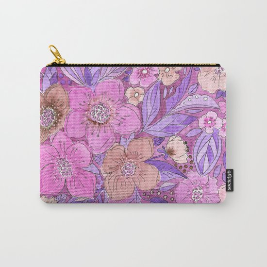 Watercolor . Pink flowers . Carry-All Pouch