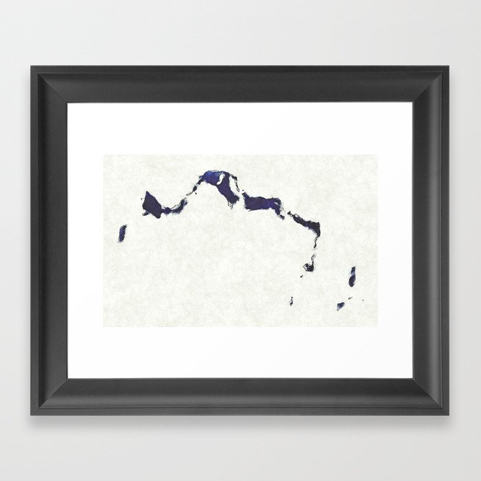 Turks and Caicos Islands map with drawn lines and blue watercolor illustration Framed Art Print