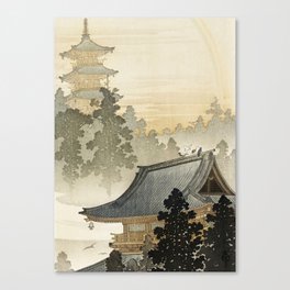 Japanese Pagoda and Rainbow - Vintage Japanese Woodblock Print Canvas Print
