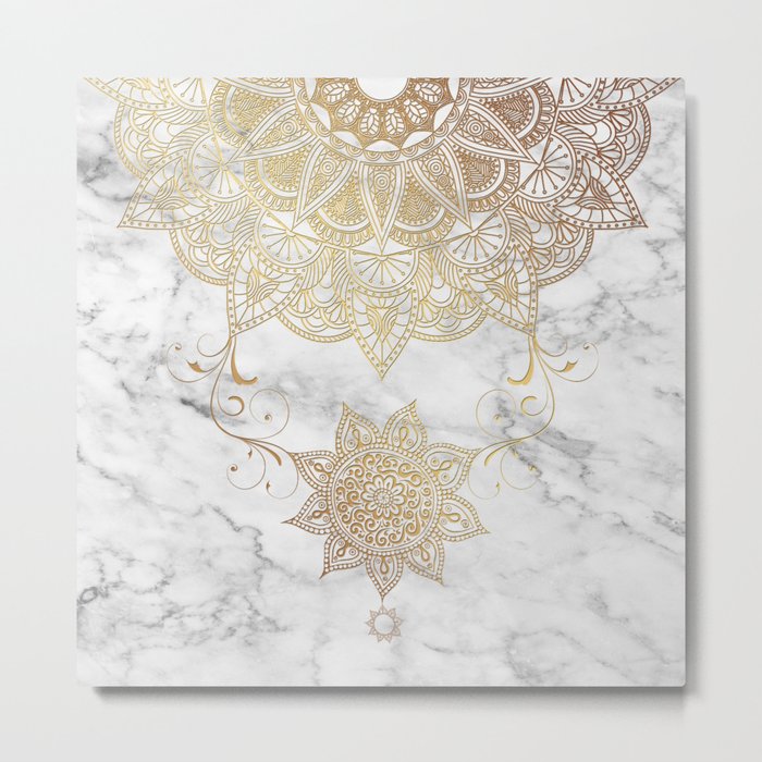 Mandala - Golden drop Metal Print
