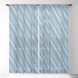 [ Thumbnail: Sky Blue and Slate Gray Colored Stripes Pattern Sheer Curtain ]