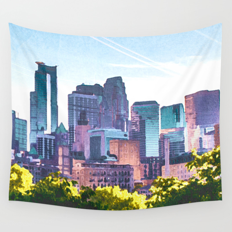 Minneapolis Minnesota Skyline Painted Style Wall Tapestry By