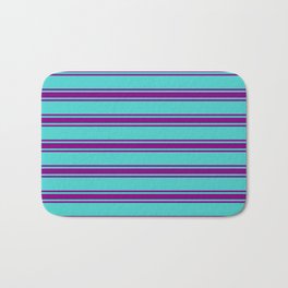 [ Thumbnail: Turquoise and Purple Colored Lines/Stripes Pattern Bath Mat ]