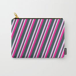 [ Thumbnail: Dark Slate Gray, Lavender & Deep Pink Colored Lines/Stripes Pattern Carry-All Pouch ]