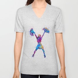 Girl Cheerleader Watercolor Art Colorful Gift V Neck T Shirt