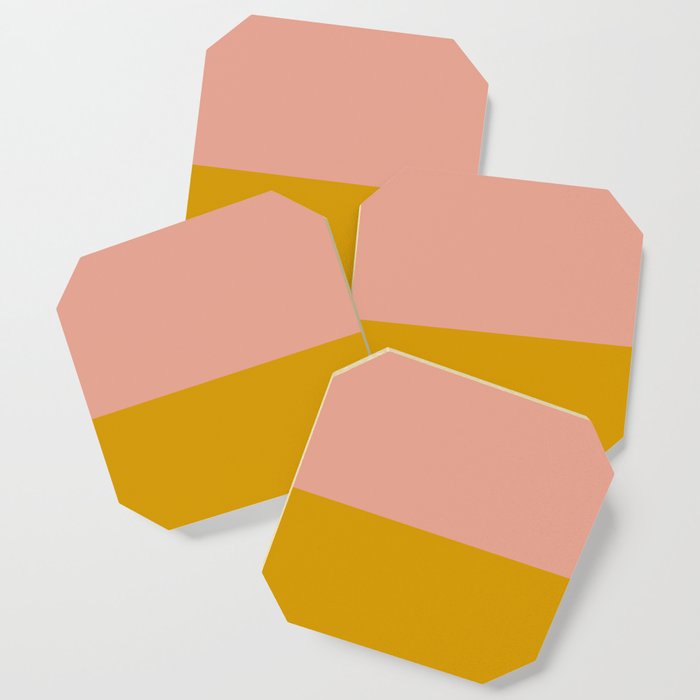 Blush Pink and Mustard Gold Minimalist Color Block Coaster