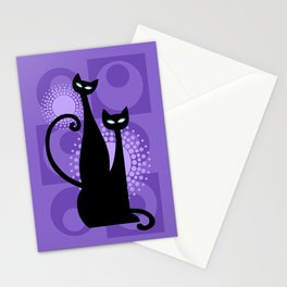 Purple Paradise Atomic Age Black Kitschy Cats Stationery Card