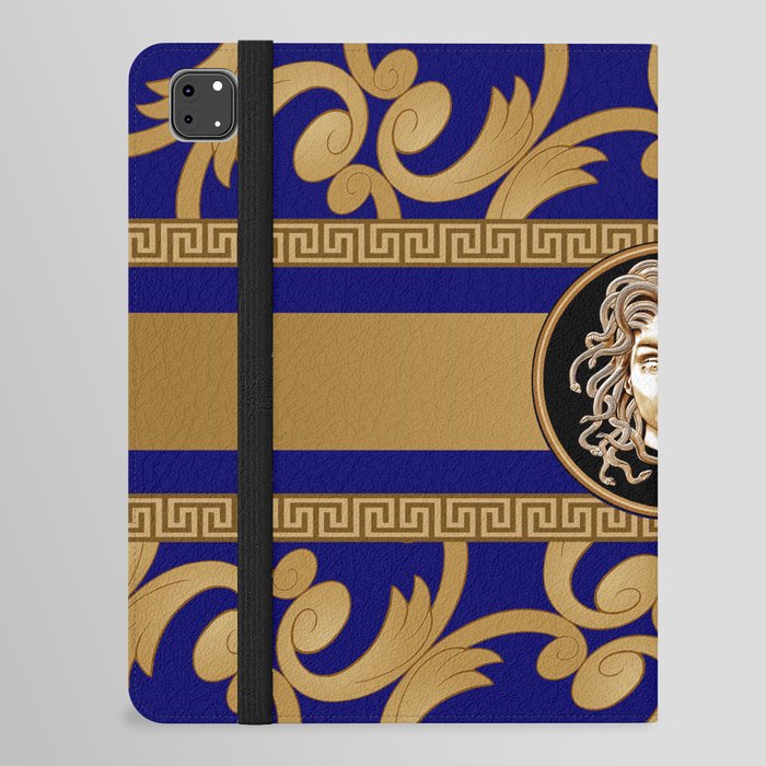  Luxury Baroque Medusa Pattern Gold & Royal Blue iPad Folio Case