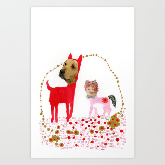 Cat and Dog Art Print