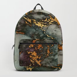 Gray Green Marble Glitter Gold Metallic Foil Style Backpack | Pattern, Trendy, Greenandgold, Antique, Glitter, Greenery, Texture, Marble, Luxury, Agate 