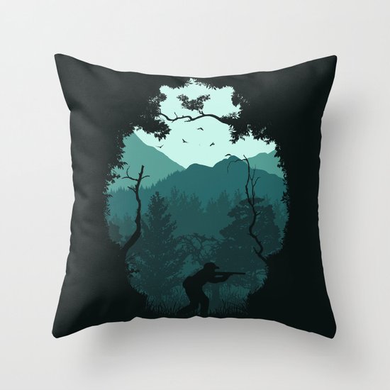 Hunting Season - Blue Throw Pillow
