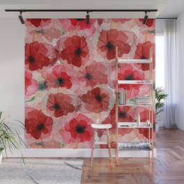 Pressed Poppy Blossom Pattern Wall Mural