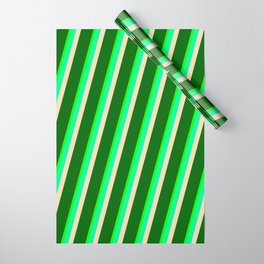 [ Thumbnail: Lime, Green, Tan & Dark Green Colored Striped/Lined Pattern Wrapping Paper ]