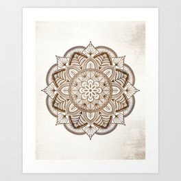 Brown Mandala, Floral Graphic Design on Beige Background Art Print