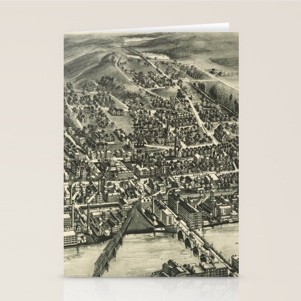 Vintage Pictorial Map of Shelton CT (1919) Stationery Cards by