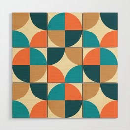 Mid Century Modern Geometric Pattern 438 Turquoise Orange Teal Tan and Beige Wood Wall Art