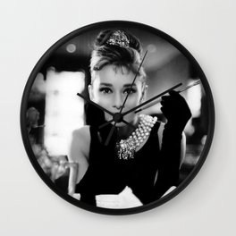 Audrey Hepburn, Tiara, Jewelry, Black and White Wall Art Wall Clock
