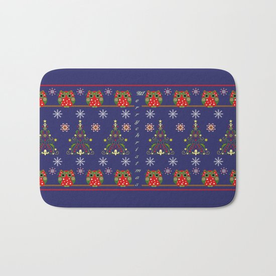 Pattern design with Christmas owls, trees and snowflakes Bath Mat