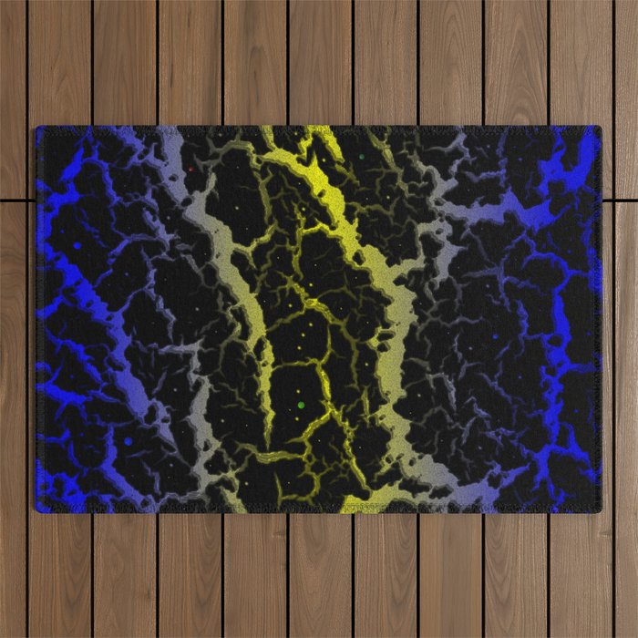 Cracked Space Lava - Blue/Yellow Outdoor Rug