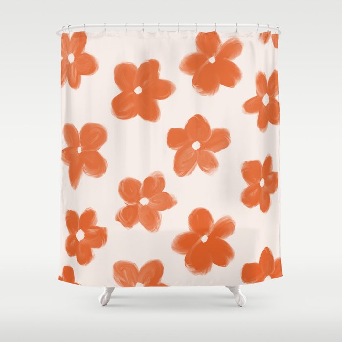 Vintage 60s Flowers in Burnt Orange Shower Curtain