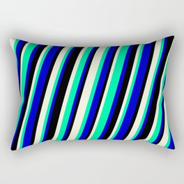 [ Thumbnail: Beige, Green, Blue, and Black Colored Striped/Lined Pattern Rectangular Pillow ]
