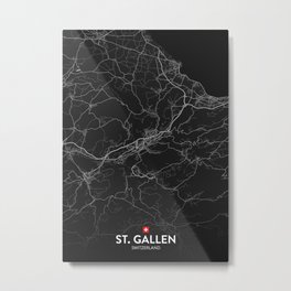 St. Gallen, Switzerland - Dark City Map Metal Print