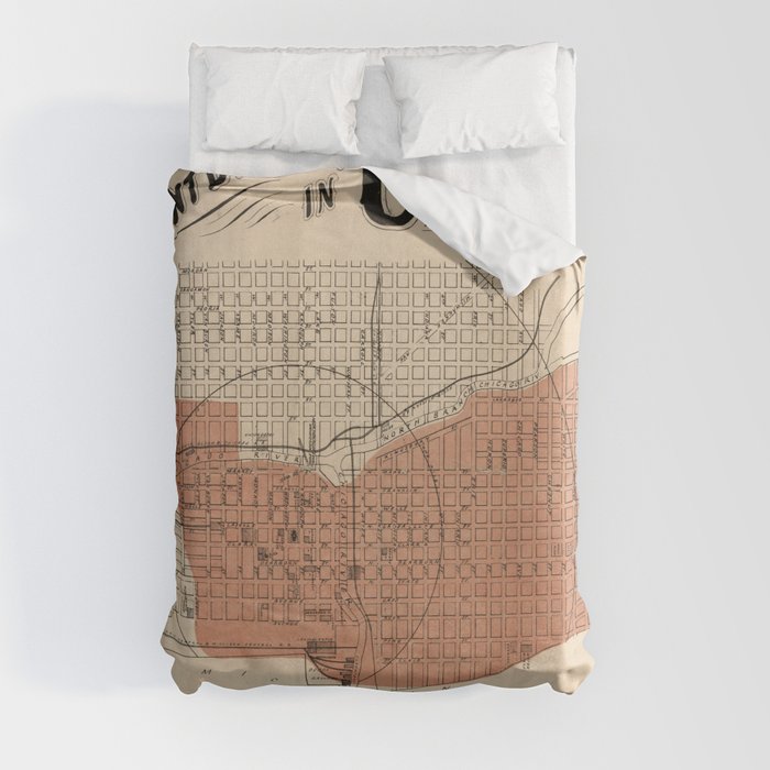 Vintage Chicago Great Fire Map, 1871 Duvet Cover
