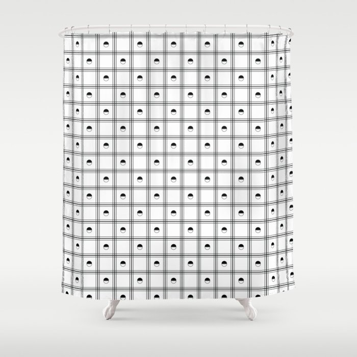 Black and White Geometric Semicircle Plaid Pattern Shower Curtain