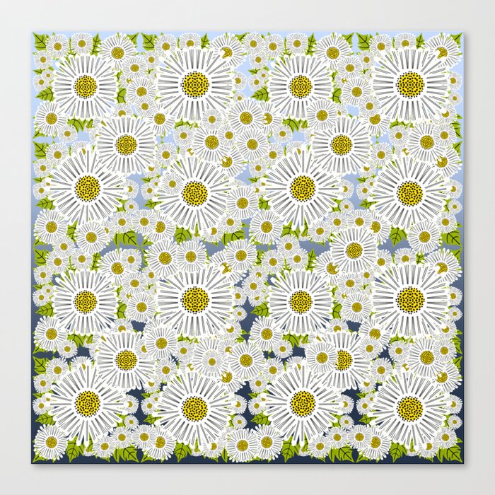 Retro Modern Spring Daisy Flowers On Blue Canvas Print