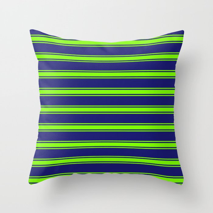 Midnight Blue and Green Colored Lines Pattern Throw Pillow