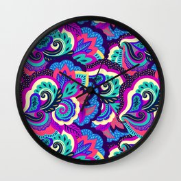 Cool Palette Neon Abstract Tropical Jungle Print Wall Clock
