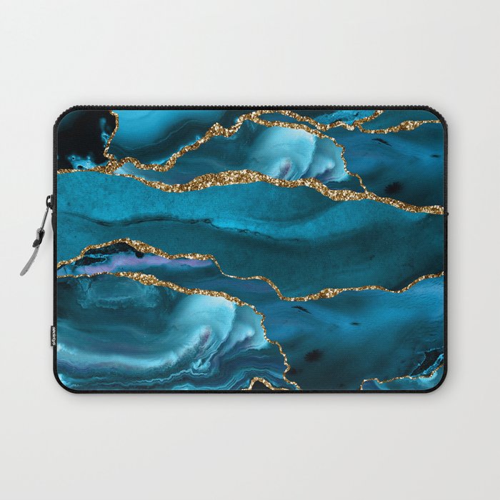 Abstract  Iceblue  And Gold Emerald Marble Landscape  Laptop Sleeve